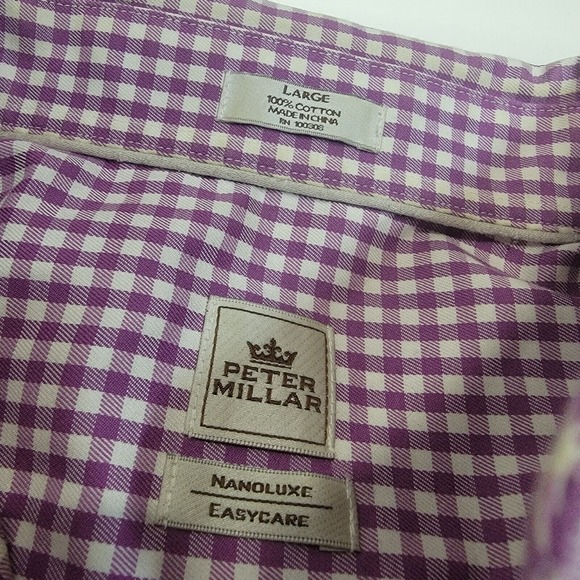 MENS PETER‎ MILLAR CASUAL BUTTON SHIRT SIZE L 100% COTTON PURPLE GINGHAM CHECK - Picture 3 of 7